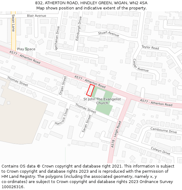 832, ATHERTON ROAD, HINDLEY GREEN, WIGAN, WN2 4SA: Location map and indicative extent of plot