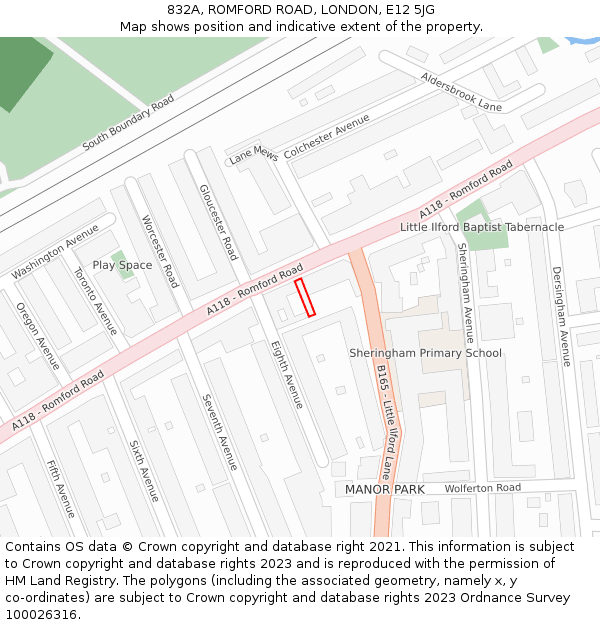 832A, ROMFORD ROAD, LONDON, E12 5JG: Location map and indicative extent of plot