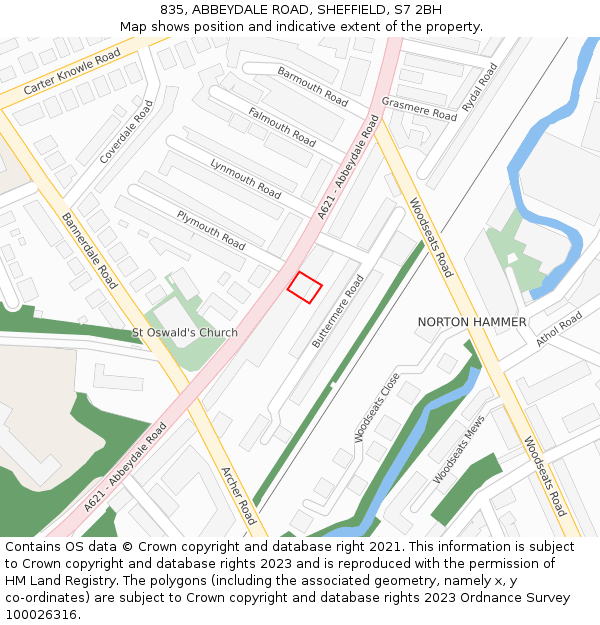 835, ABBEYDALE ROAD, SHEFFIELD, S7 2BH: Location map and indicative extent of plot