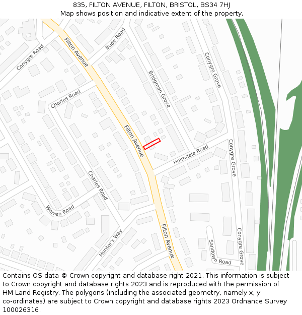 835, FILTON AVENUE, FILTON, BRISTOL, BS34 7HJ: Location map and indicative extent of plot
