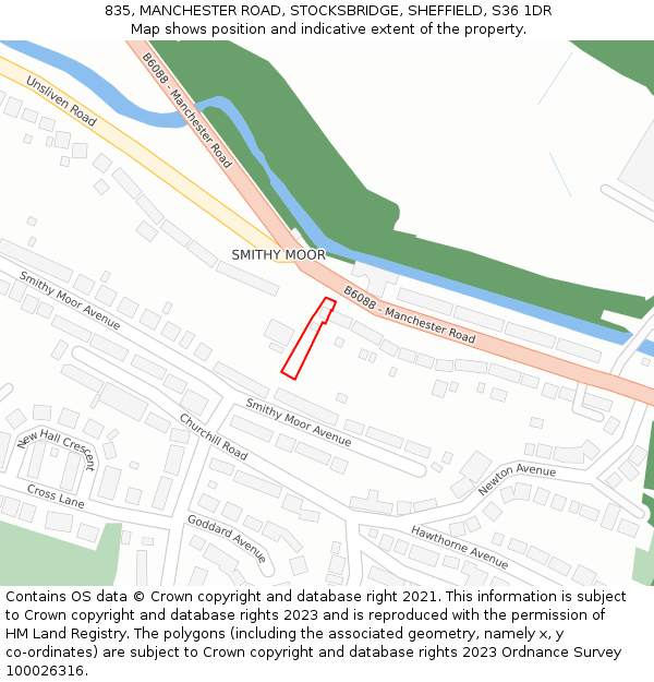 835, MANCHESTER ROAD, STOCKSBRIDGE, SHEFFIELD, S36 1DR: Location map and indicative extent of plot