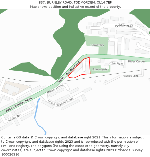 837, BURNLEY ROAD, TODMORDEN, OL14 7EF: Location map and indicative extent of plot