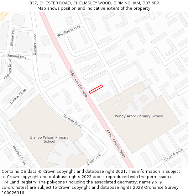 837, CHESTER ROAD, CHELMSLEY WOOD, BIRMINGHAM, B37 6RP: Location map and indicative extent of plot