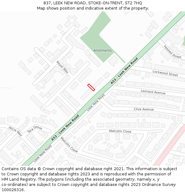 837, LEEK NEW ROAD, STOKE-ON-TRENT, ST2 7HQ: Location map and indicative extent of plot