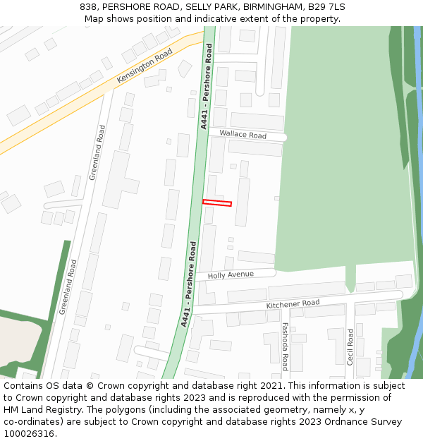 838, PERSHORE ROAD, SELLY PARK, BIRMINGHAM, B29 7LS: Location map and indicative extent of plot