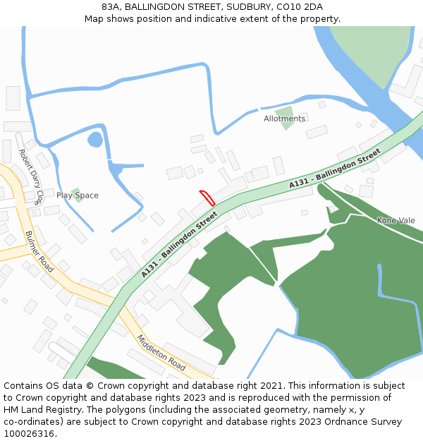 83A, BALLINGDON STREET, SUDBURY, CO10 2DA: Location map and indicative extent of plot
