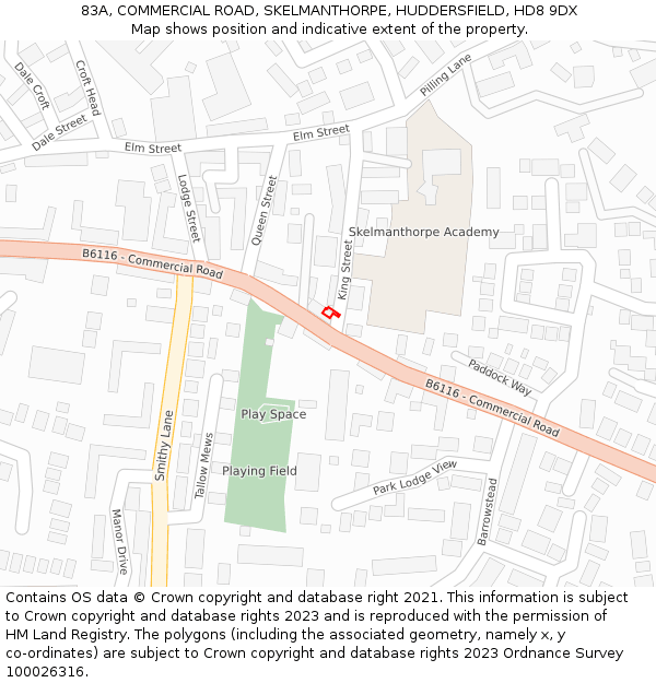 83A, COMMERCIAL ROAD, SKELMANTHORPE, HUDDERSFIELD, HD8 9DX: Location map and indicative extent of plot