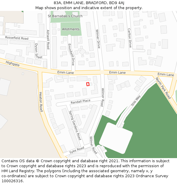 83A, EMM LANE, BRADFORD, BD9 4AJ: Location map and indicative extent of plot