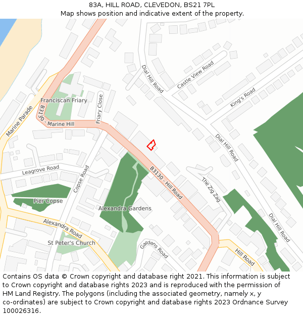 83A, HILL ROAD, CLEVEDON, BS21 7PL: Location map and indicative extent of plot
