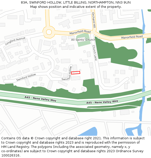 83A, SWINFORD HOLLOW, LITTLE BILLING, NORTHAMPTON, NN3 9UN: Location map and indicative extent of plot