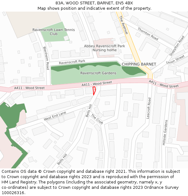83A, WOOD STREET, BARNET, EN5 4BX: Location map and indicative extent of plot