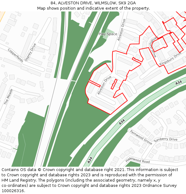 84, ALVESTON DRIVE, WILMSLOW, SK9 2GA: Location map and indicative extent of plot