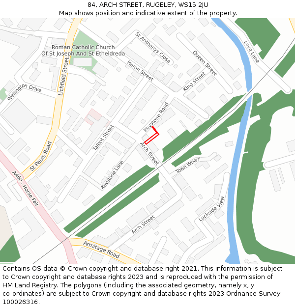 84, ARCH STREET, RUGELEY, WS15 2JU: Location map and indicative extent of plot