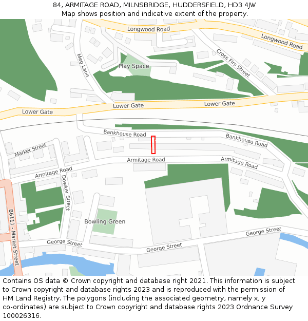 84, ARMITAGE ROAD, MILNSBRIDGE, HUDDERSFIELD, HD3 4JW: Location map and indicative extent of plot