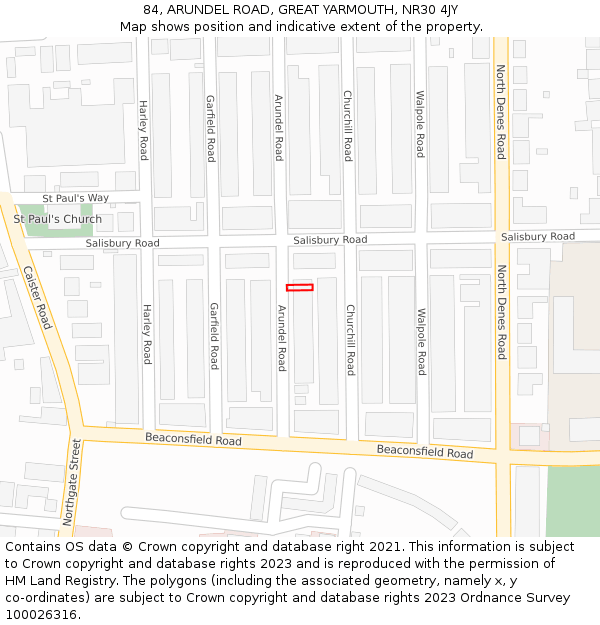 84, ARUNDEL ROAD, GREAT YARMOUTH, NR30 4JY: Location map and indicative extent of plot