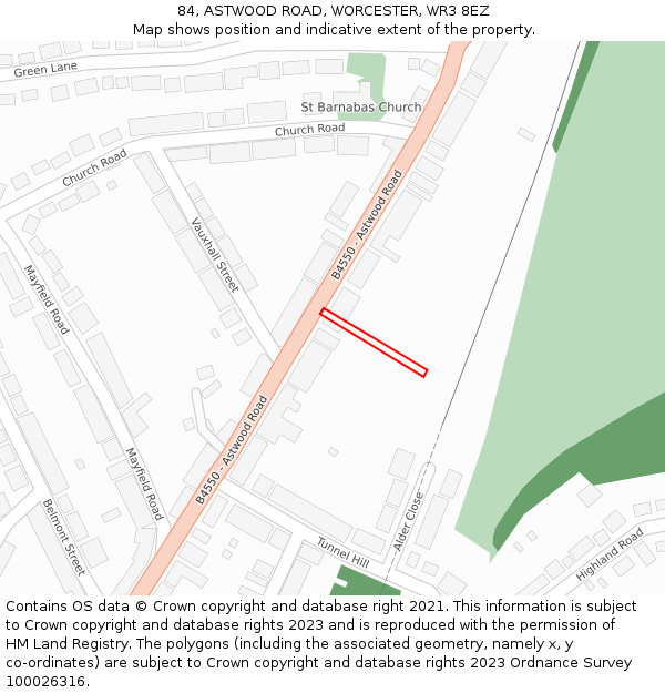 84, ASTWOOD ROAD, WORCESTER, WR3 8EZ: Location map and indicative extent of plot