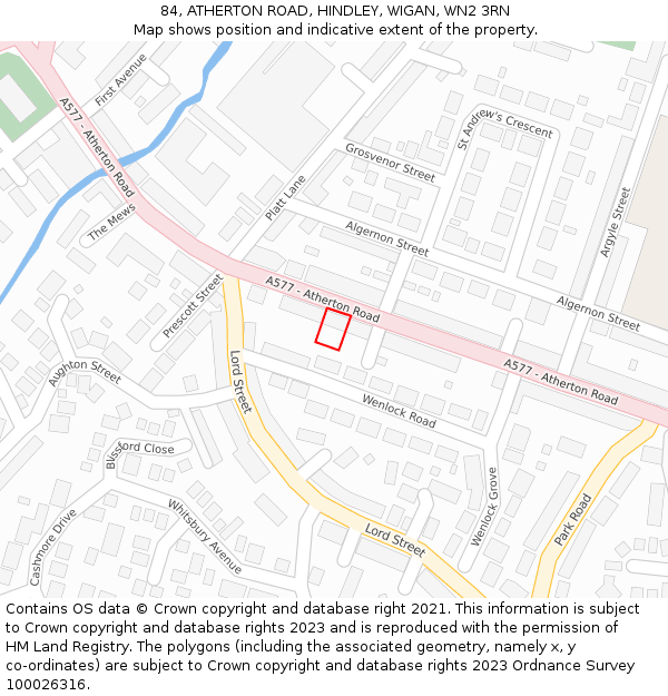84, ATHERTON ROAD, HINDLEY, WIGAN, WN2 3RN: Location map and indicative extent of plot