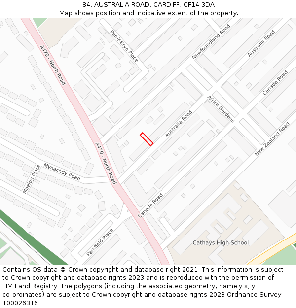 84, AUSTRALIA ROAD, CARDIFF, CF14 3DA: Location map and indicative extent of plot