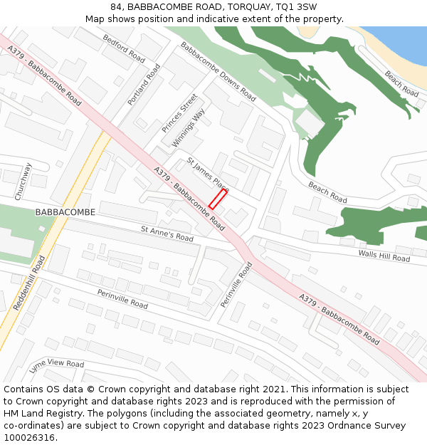 84, BABBACOMBE ROAD, TORQUAY, TQ1 3SW: Location map and indicative extent of plot