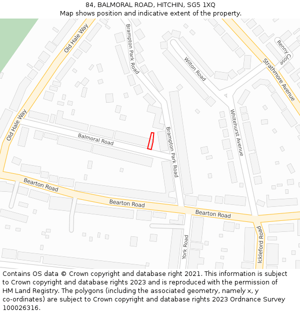 84, BALMORAL ROAD, HITCHIN, SG5 1XQ: Location map and indicative extent of plot