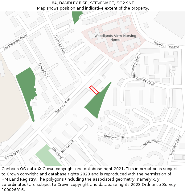 84, BANDLEY RISE, STEVENAGE, SG2 9NT: Location map and indicative extent of plot