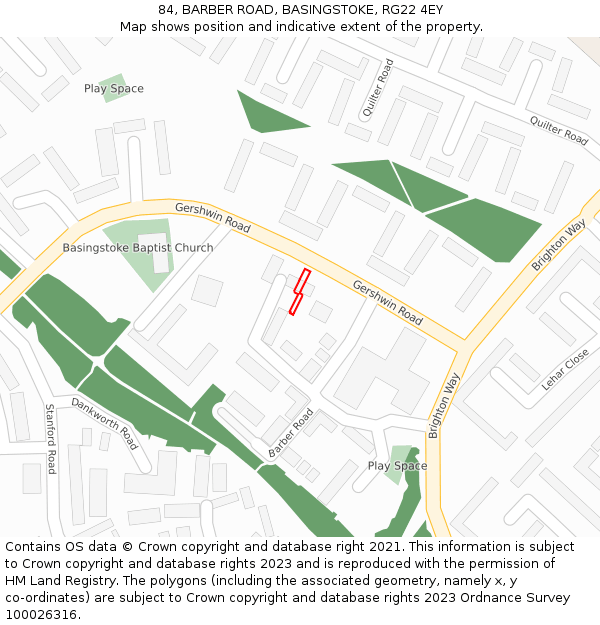 84, BARBER ROAD, BASINGSTOKE, RG22 4EY: Location map and indicative extent of plot