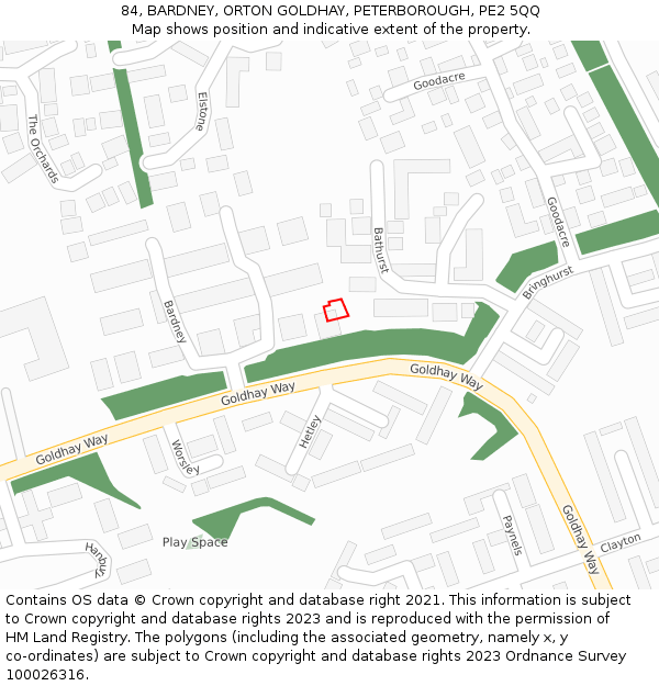 84, BARDNEY, ORTON GOLDHAY, PETERBOROUGH, PE2 5QQ: Location map and indicative extent of plot