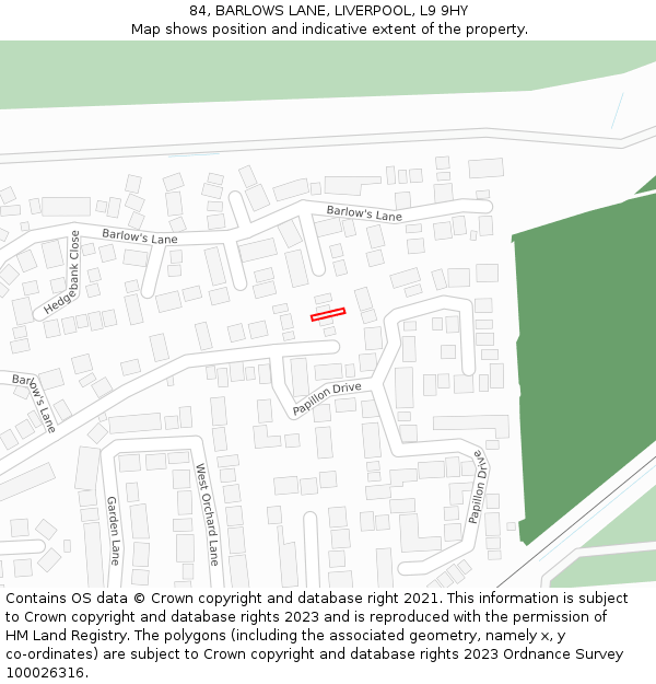 84, BARLOWS LANE, LIVERPOOL, L9 9HY: Location map and indicative extent of plot
