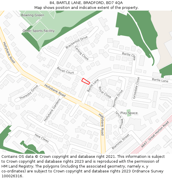 84, BARTLE LANE, BRADFORD, BD7 4QA: Location map and indicative extent of plot