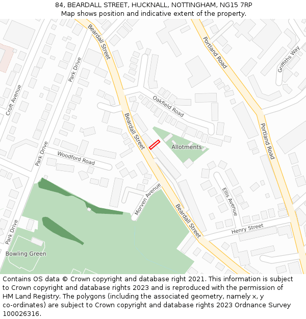 84, BEARDALL STREET, HUCKNALL, NOTTINGHAM, NG15 7RP: Location map and indicative extent of plot