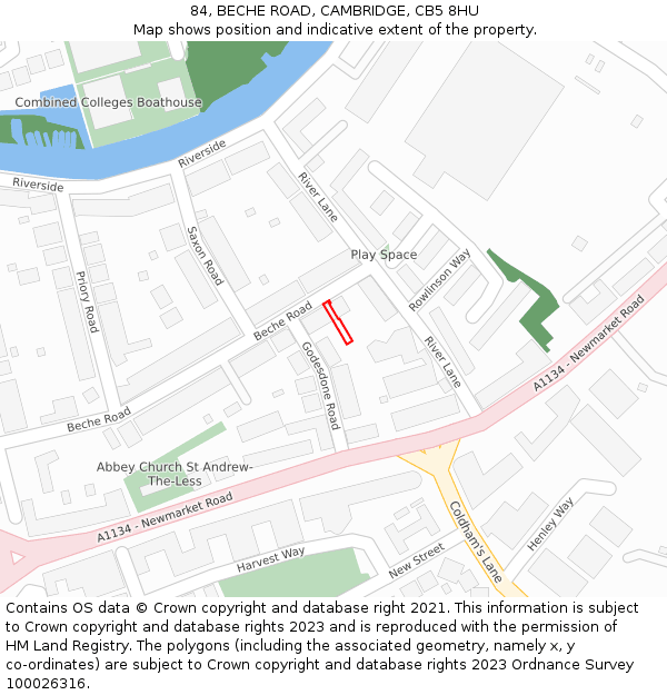 84, BECHE ROAD, CAMBRIDGE, CB5 8HU: Location map and indicative extent of plot