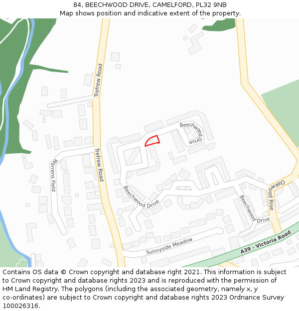 84, BEECHWOOD DRIVE, CAMELFORD, PL32 9NB: Location map and indicative extent of plot
