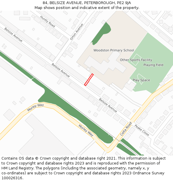 84, BELSIZE AVENUE, PETERBOROUGH, PE2 9JA: Location map and indicative extent of plot