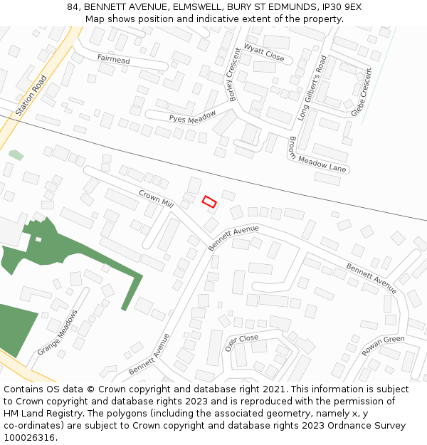 84, BENNETT AVENUE, ELMSWELL, BURY ST EDMUNDS, IP30 9EX: Location map and indicative extent of plot