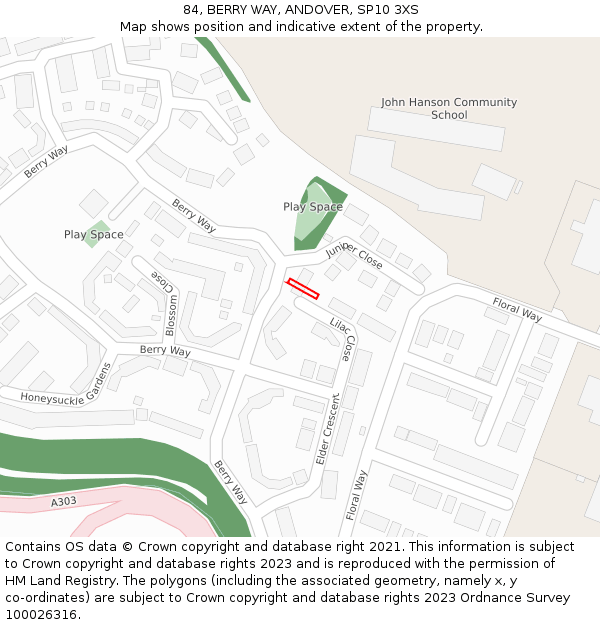 84, BERRY WAY, ANDOVER, SP10 3XS: Location map and indicative extent of plot