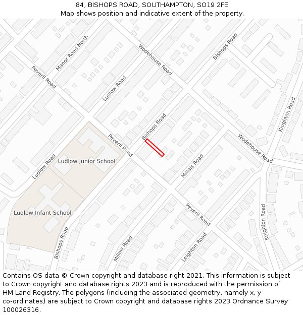 84, BISHOPS ROAD, SOUTHAMPTON, SO19 2FE: Location map and indicative extent of plot