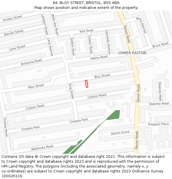 84, BLOY STREET, BRISTOL, BS5 6BA: Location map and indicative extent of plot