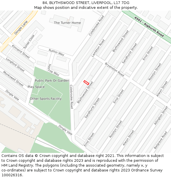 84, BLYTHSWOOD STREET, LIVERPOOL, L17 7DG: Location map and indicative extent of plot
