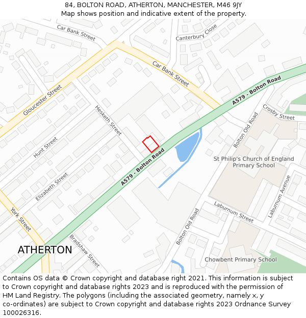 84, BOLTON ROAD, ATHERTON, MANCHESTER, M46 9JY: Location map and indicative extent of plot