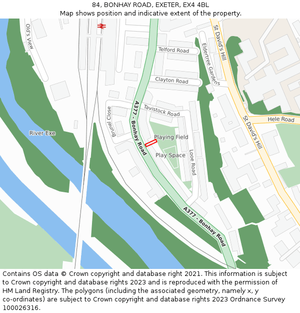 84, BONHAY ROAD, EXETER, EX4 4BL: Location map and indicative extent of plot