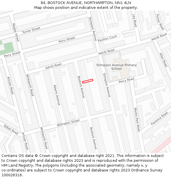 84, BOSTOCK AVENUE, NORTHAMPTON, NN1 4LN: Location map and indicative extent of plot