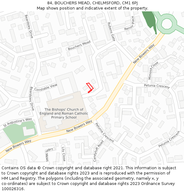 84, BOUCHERS MEAD, CHELMSFORD, CM1 6PJ: Location map and indicative extent of plot