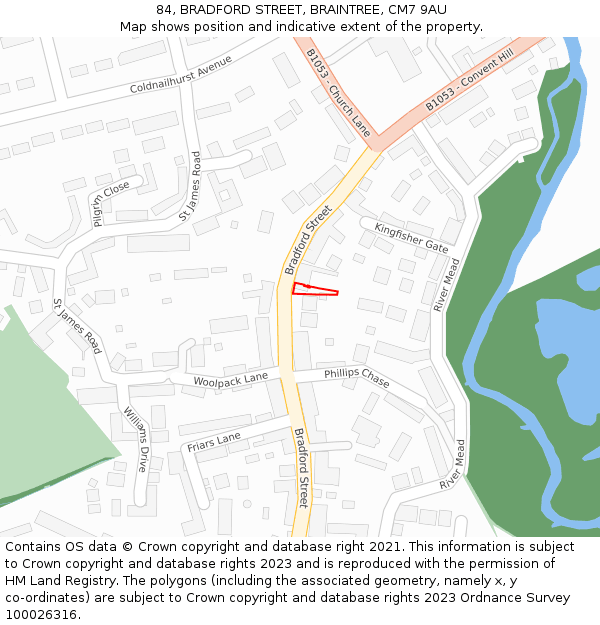 84, BRADFORD STREET, BRAINTREE, CM7 9AU: Location map and indicative extent of plot