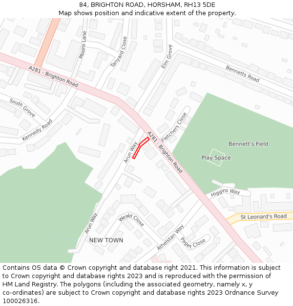 84, BRIGHTON ROAD, HORSHAM, RH13 5DE: Location map and indicative extent of plot