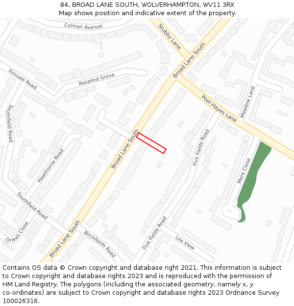 84, BROAD LANE SOUTH, WOLVERHAMPTON, WV11 3RX: Location map and indicative extent of plot