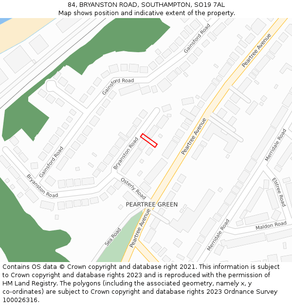 84, BRYANSTON ROAD, SOUTHAMPTON, SO19 7AL: Location map and indicative extent of plot