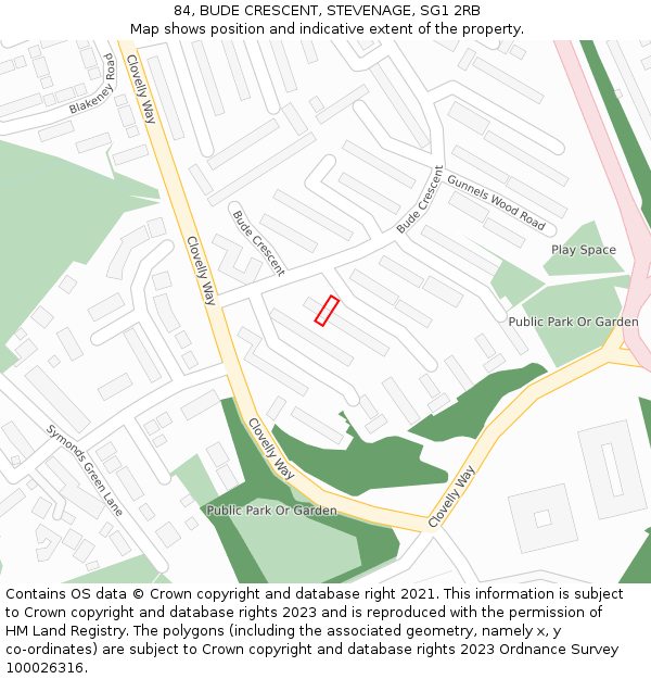 84, BUDE CRESCENT, STEVENAGE, SG1 2RB: Location map and indicative extent of plot