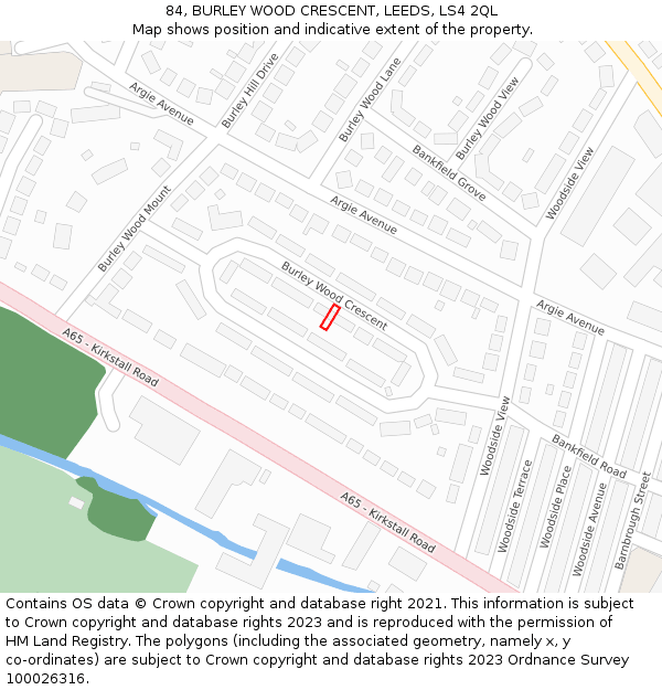 84, BURLEY WOOD CRESCENT, LEEDS, LS4 2QL: Location map and indicative extent of plot