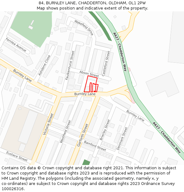 84, BURNLEY LANE, CHADDERTON, OLDHAM, OL1 2PW: Location map and indicative extent of plot