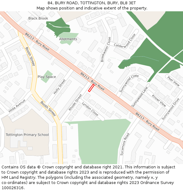 84, BURY ROAD, TOTTINGTON, BURY, BL8 3ET: Location map and indicative extent of plot